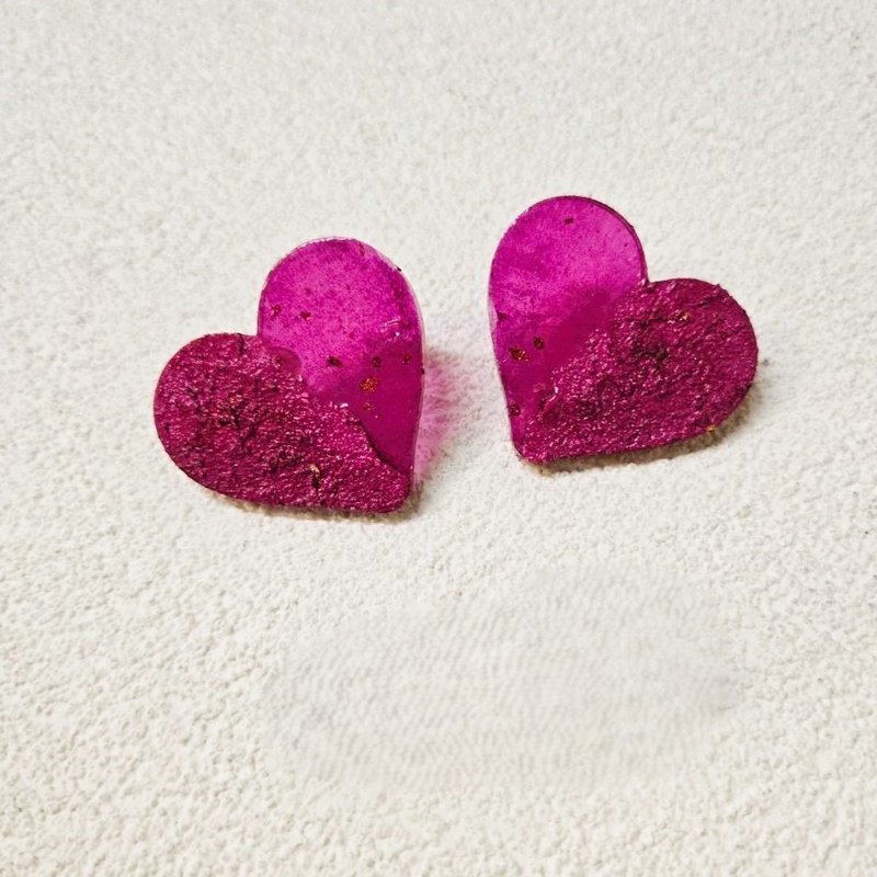 &W Glam 暗黑古典・浪漫巴洛克 (大) 爱心桃红色耳环 订制 可改夹 - 耳环/耳夹 - 树脂 红色