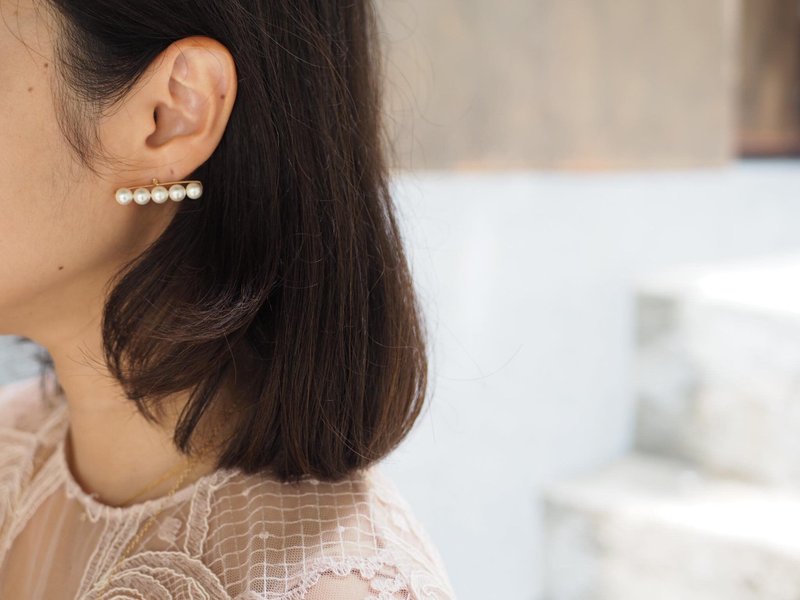 EARRINGS & CLIP-ON / 14kgf & Shell Pearl / FivestarsPr01 - 耳环/耳夹 - 其他金属 白色