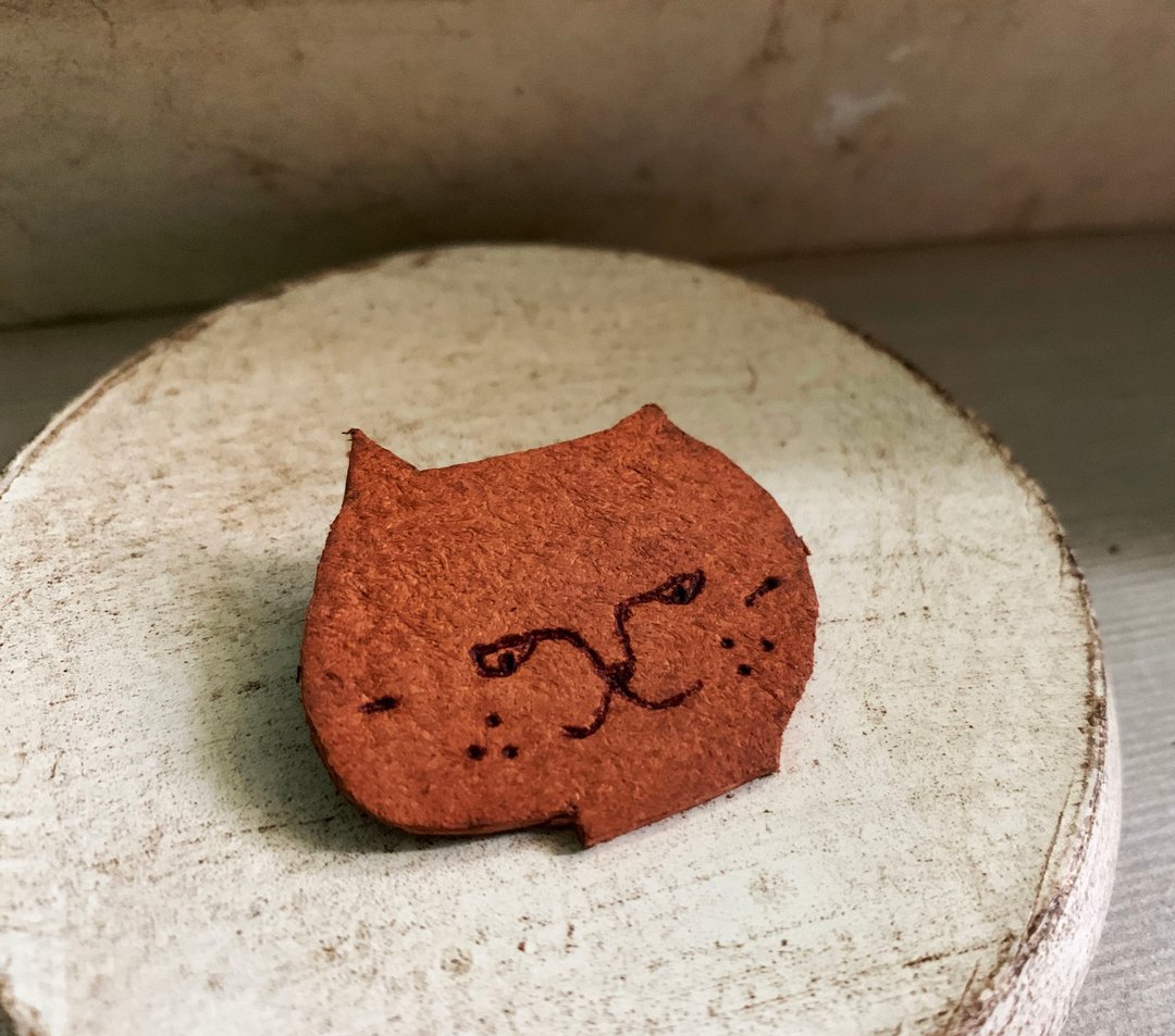 Cat 猫 复古 皮革 别针 胸针 - 胸针 - 真皮 