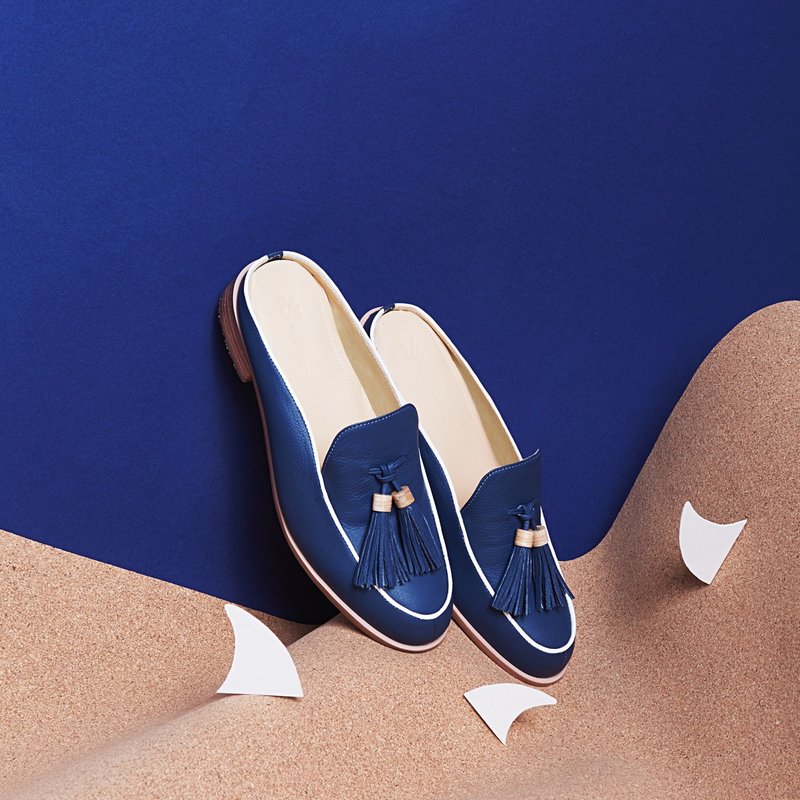 Midnight Blue-Willow - Mule Loafers - 女款休闲鞋 - 真皮 蓝色