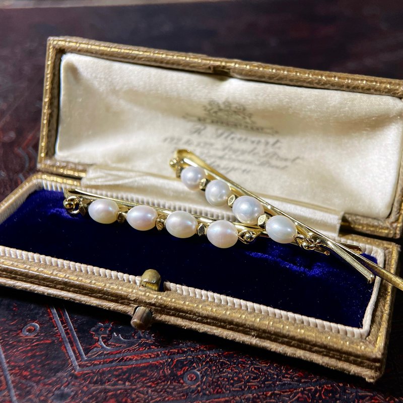 VIIART。点缀-珍珠。天然珍珠镀金发夹两件组|复古发饰VINTAGE - 发饰 - 其他金属 白色