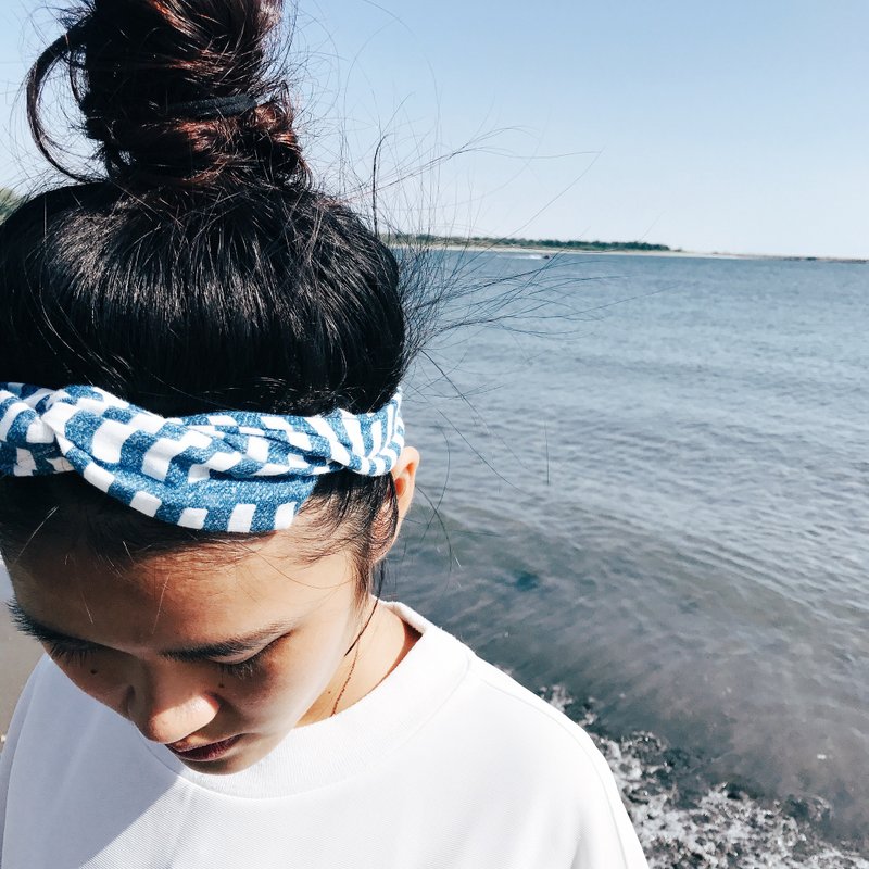 浪花(丈蓝) 铝线软管/手工发带 - 发饰 - 棉．麻 蓝色