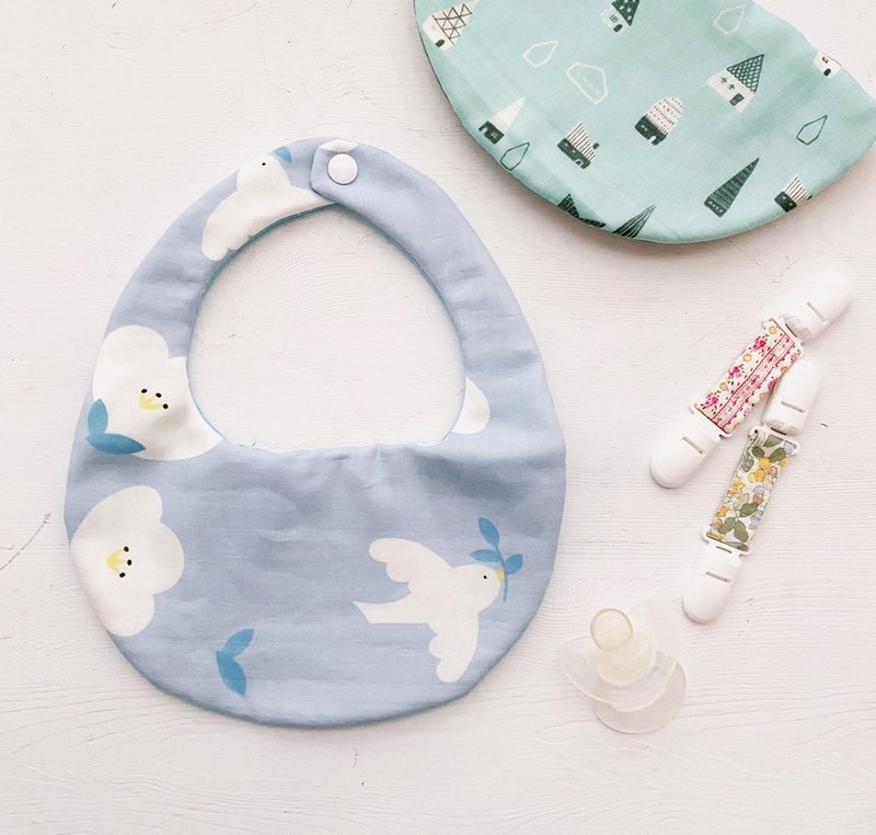 hairmo婴儿蓝鸟手工围兜/口水巾(圆领型) - 围嘴/口水巾 - 棉．麻 蓝色