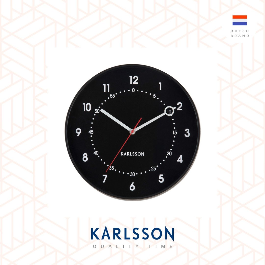Karlsson, 31.5cm 黑色双刻度挂钟 Wall clock Fresco black - 时钟/闹钟 - 塑料 黑色