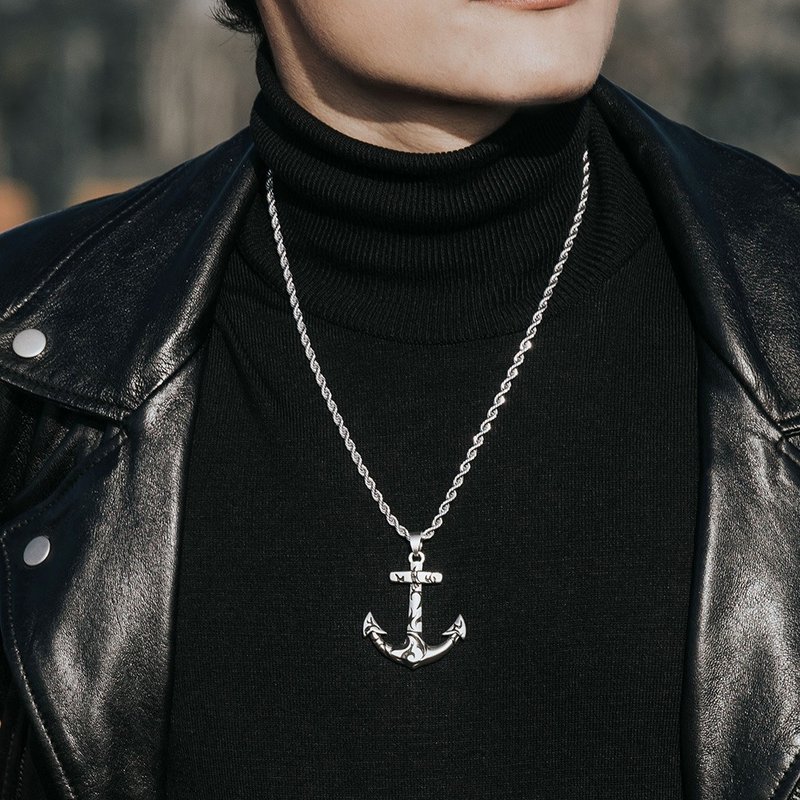 船锚项链 刺青图腾 男项链 个性项链 个性饰品 项链 长项链 - 长链 - 不锈钢 银色