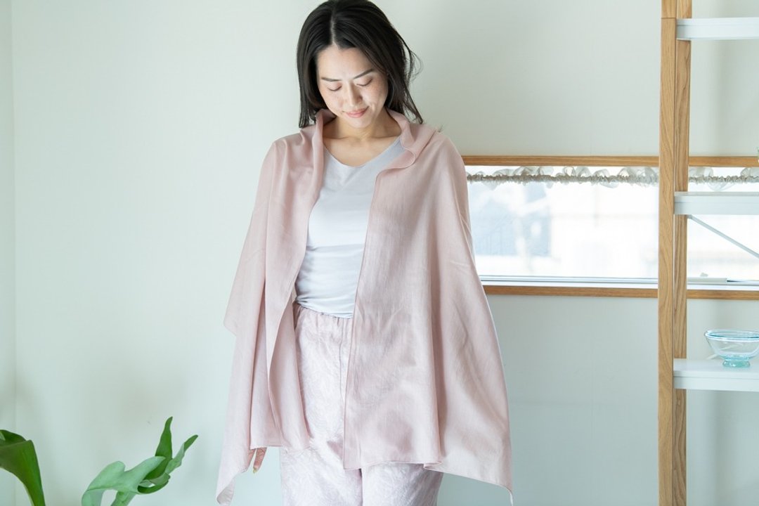 【牡丹染】卡其布防晒大披肩【有机棉】 - 丝巾 - 棉 粉红色