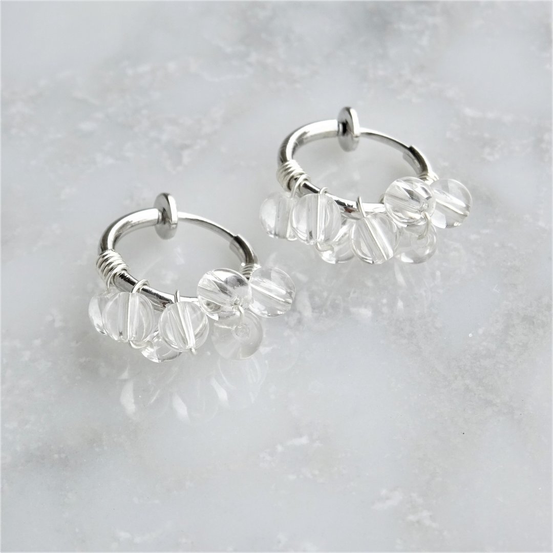 SV925SF*Crystal Quartz bubble wrapped earring / pierced earring S - 耳环/耳夹 - 宝石 透明