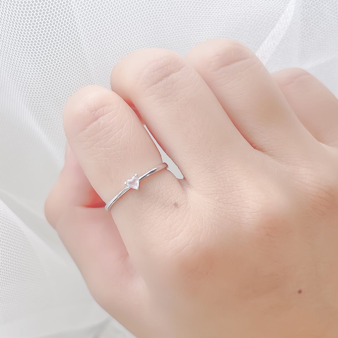 粉晶925纯银心形宝石爪镶戒指 可调式戒指 - 戒指 - 宝石 银色