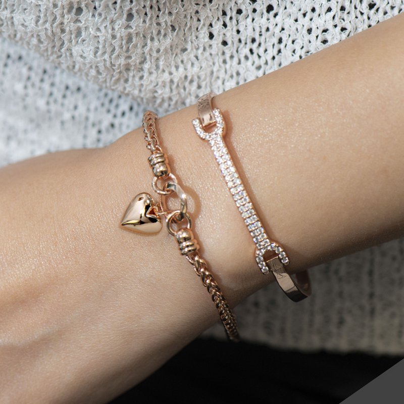 T型骨头闪烁锆石手镯 - 手链/手环 - 纯银 金色