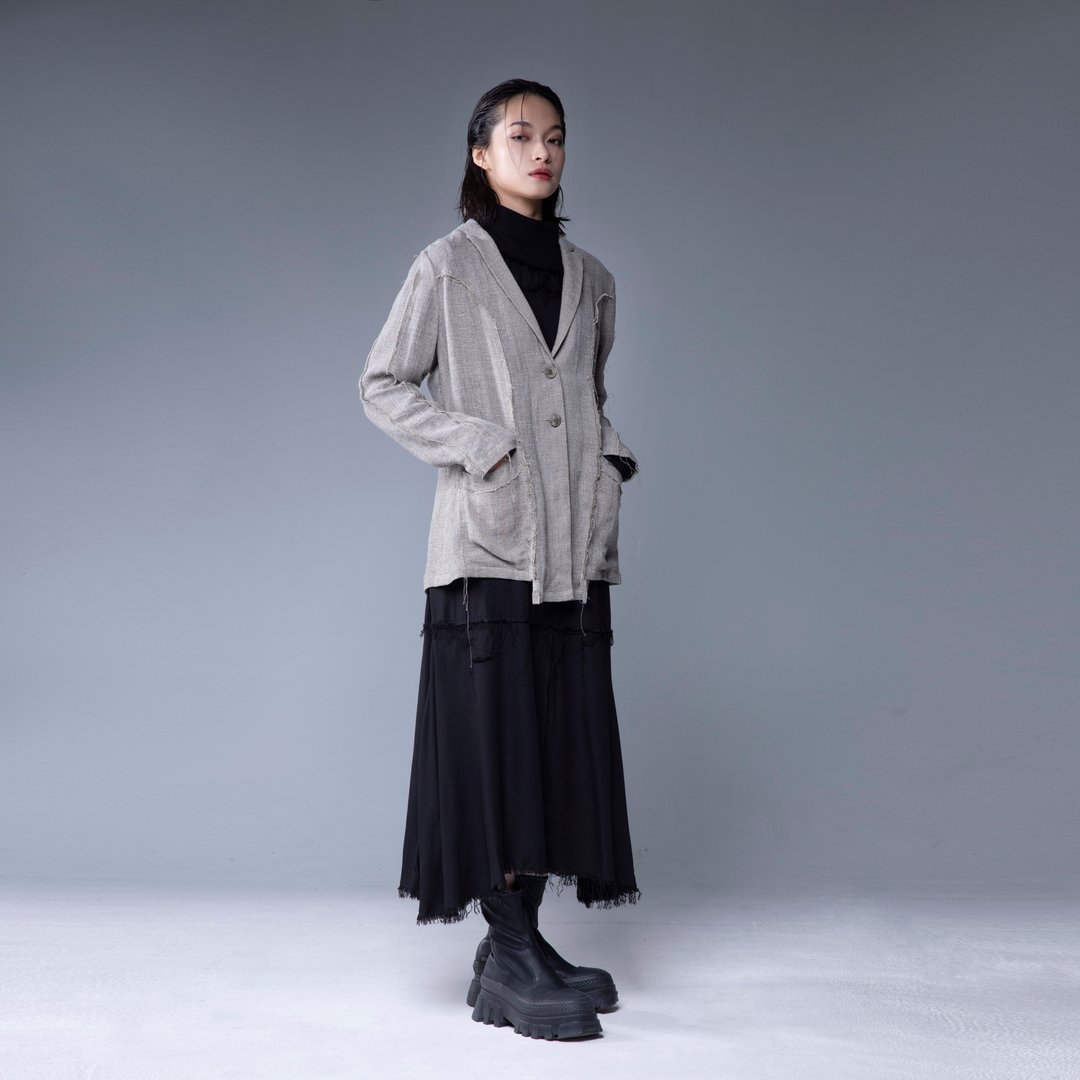 Aman No.69 不收边自然侘寂风春夏西装外套 无染纯麻 - 女装西装外套/风衣 - 棉 
