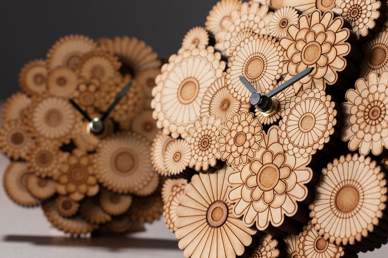 花时间木时钟(小型) - 时钟/闹钟 - 木头 咖啡色