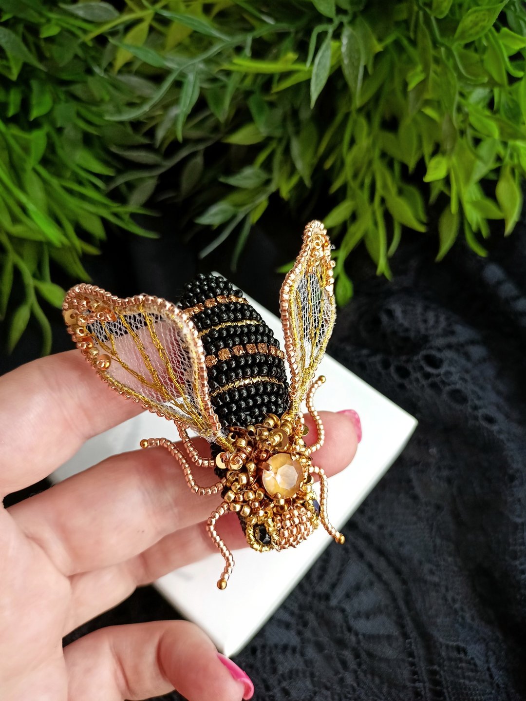 蜜蜂胸针 手工饰品 胸针 施华洛世奇 串珠蜜蜂胸针 生日 - 胸针 - 其他材质 橘色