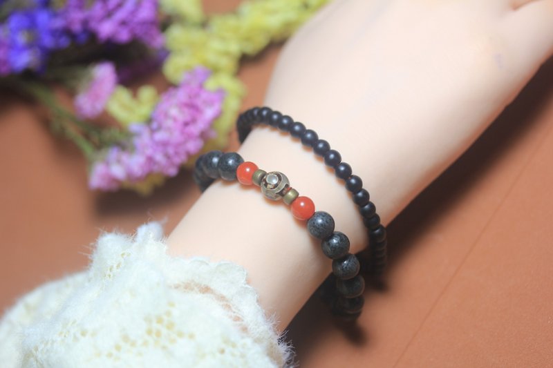 【寻乌陨石】手串2圈天然石头打磨而成/陨石肌理手链能量石女款 - 手链/手环 - 玉石 黑色