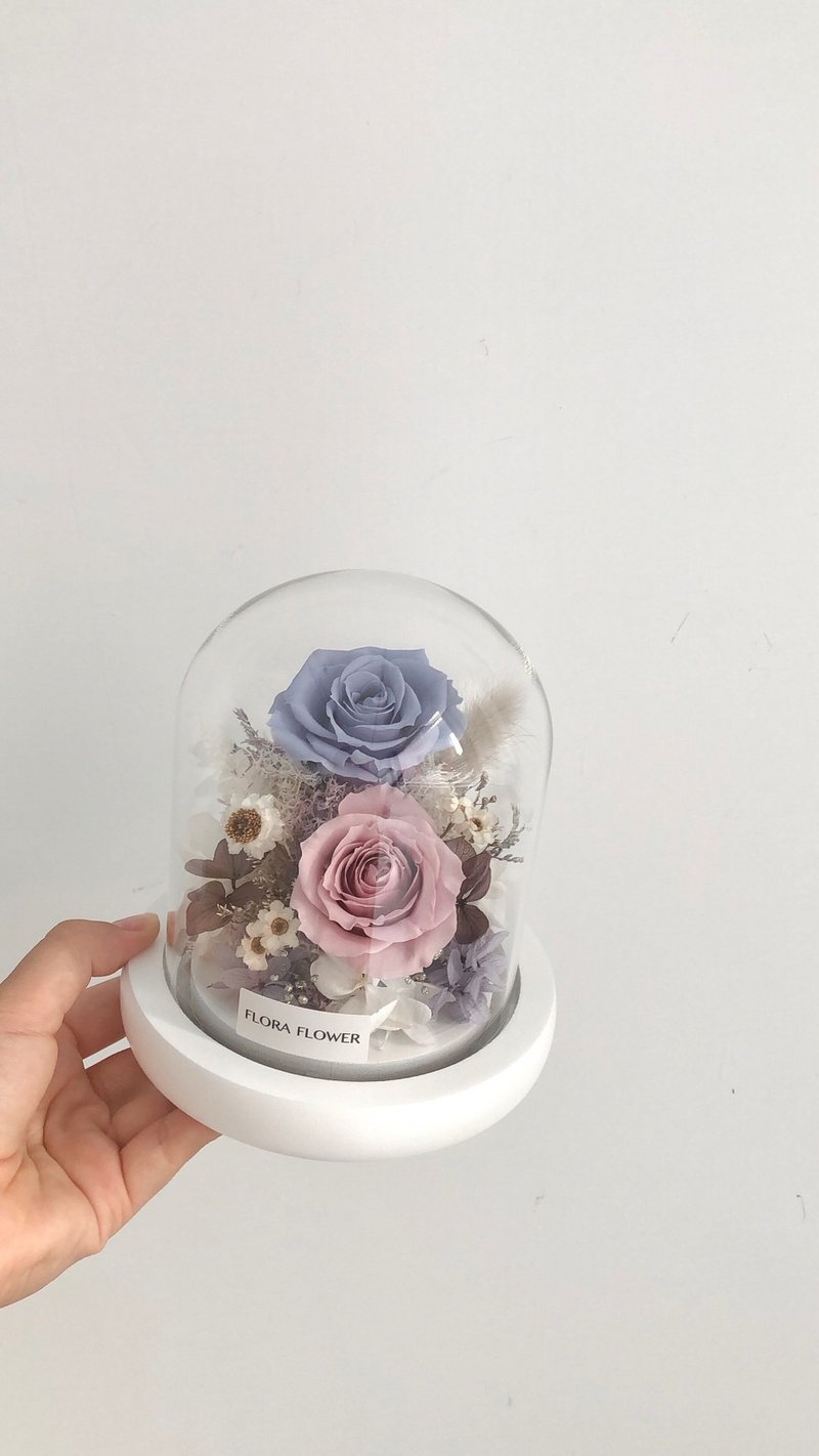 Flora Flower永生花迷你玻璃罩夜灯-没有你不行 - 干燥花/捧花 - 植物．花 蓝色