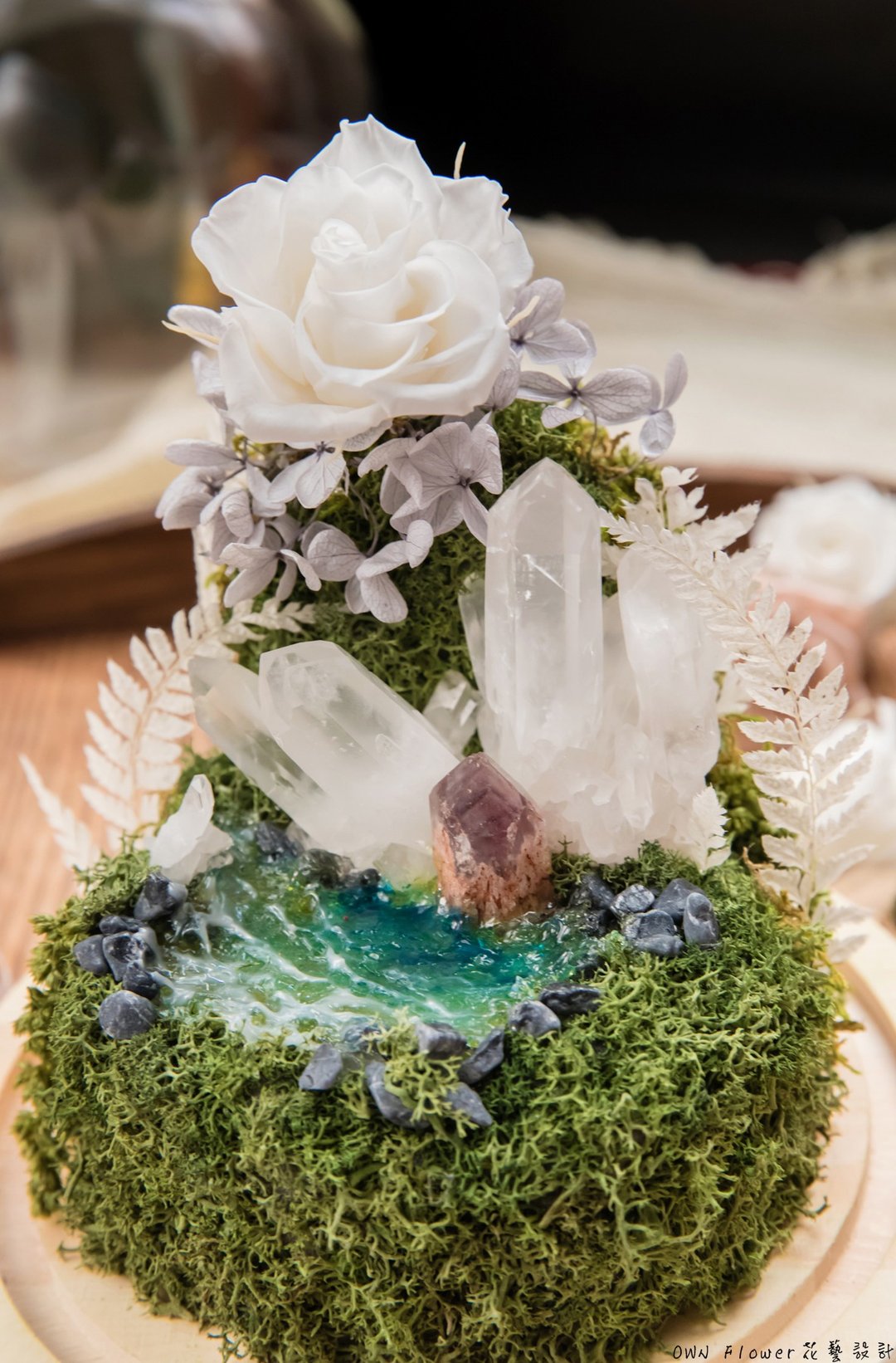 白水晶簇/永生花玻璃罩/不凋花盅/水晶花盅/微景观/骨干水晶/超七 - 摆饰 - 水晶 