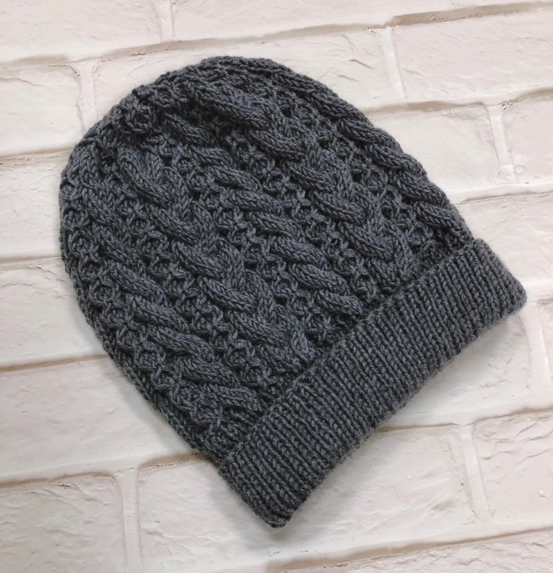 ChiChi手作-麻花毛线帽-毛线编织毛帽【不刺痒系列】 - 帽子 - 羊毛 灰色