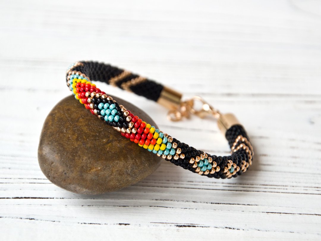 Jewelry making kit, Bead crochet kit, DIY for adults, Bead bracelet, Beading kit - 编织/刺绣/羊毛毡/裁缝 - 玻璃 黑色