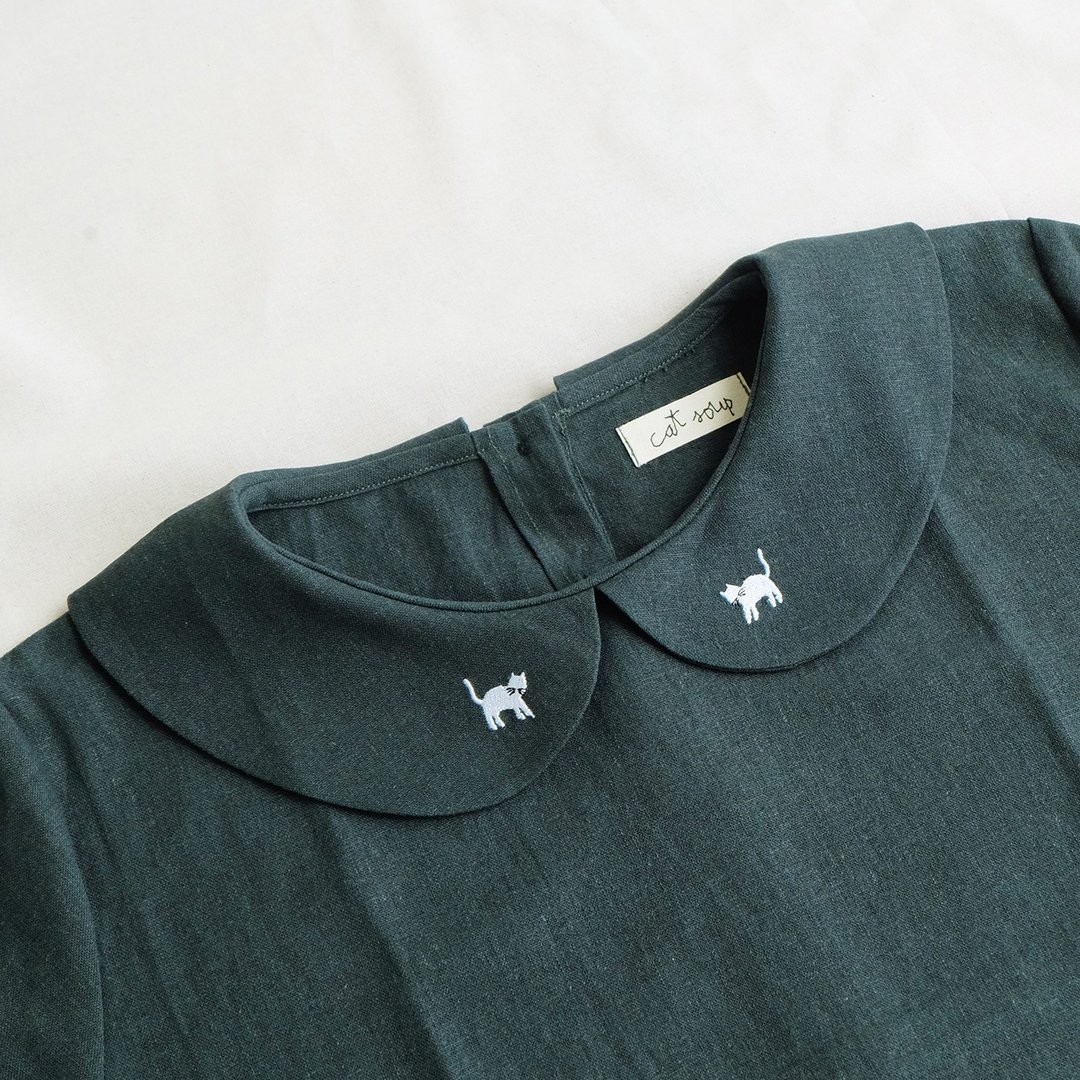 little cats collar linen blouse : green - 女装上衣 - 棉 绿色