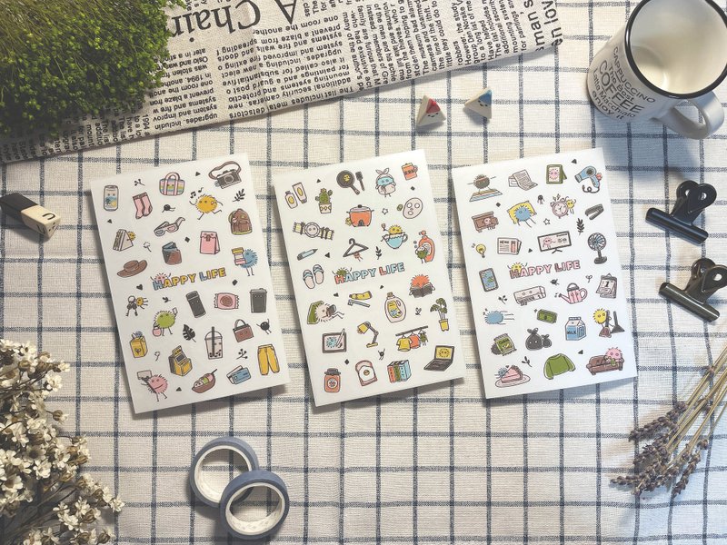 迪梦奇感压贴 | 圆眼君日常 内含三张一组/手帐专门 - 贴纸 - 纸 多色