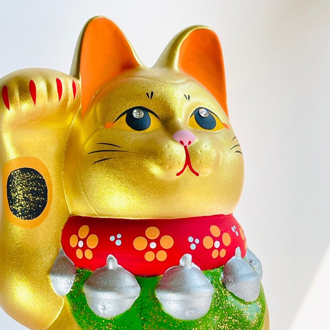 【开运招财】濑户烧-锦彩黄金招财猫-21.5cm/13.5cm/7.5cm - 摆饰 - 陶 金色