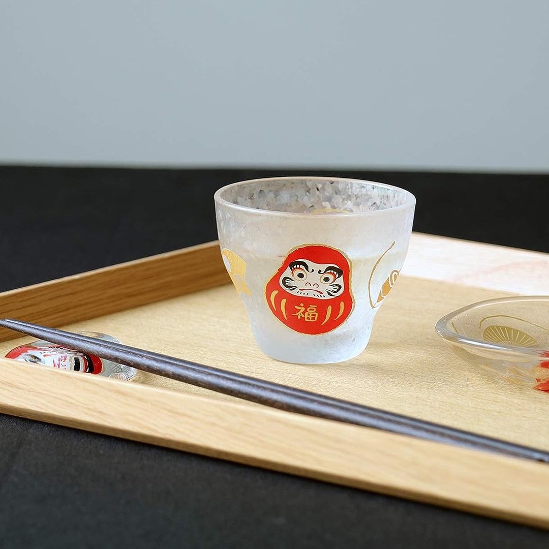 90cc【日本ADERIA】人气吉祥物 达摩不倒翁 招福杯 - 酒杯/酒器 - 玻璃 红色