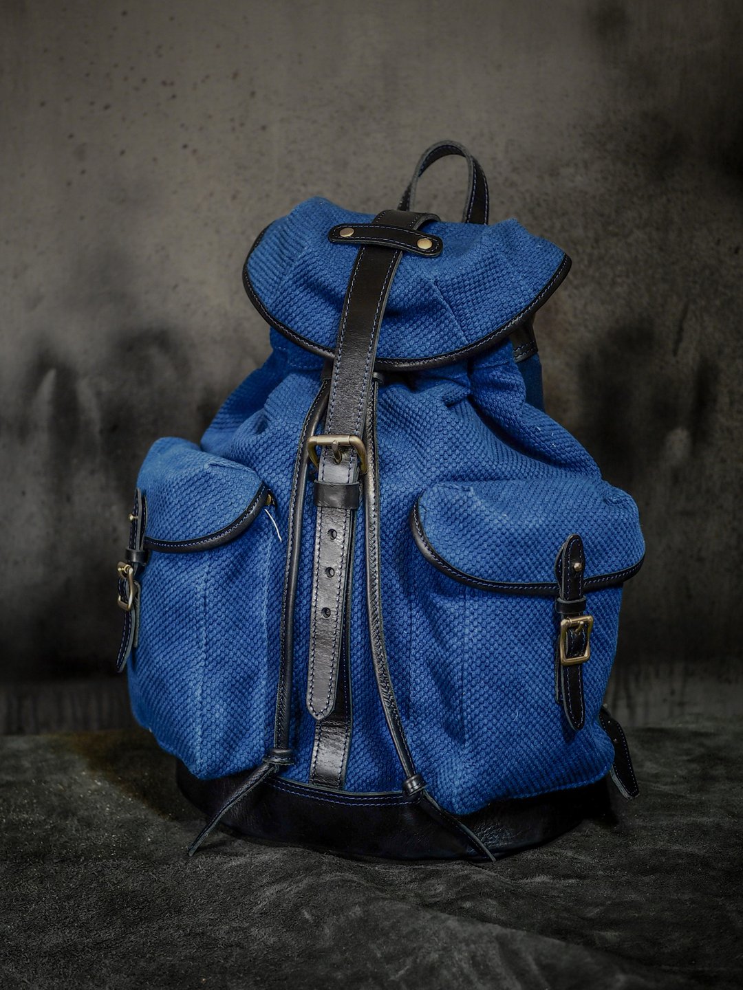 Distressed Canvas Leather Backpack 复古后背包- Sashiko - 后背包/双肩包 - 棉 蓝色