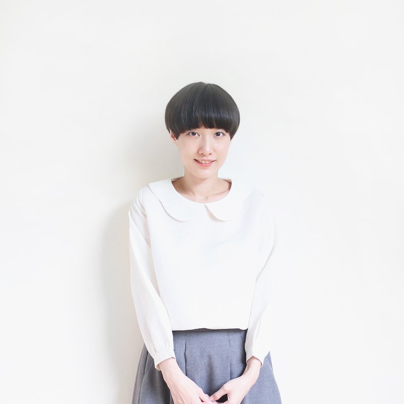 linen scallop collar blouse : off-white - 女装上衣 - 棉．麻 白色