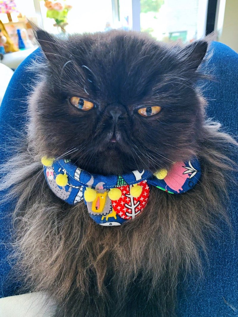 森林中的派对动物四叶草颈带 配 黄色小波 猫狗项圈 餐垫 - 项圈/牵绳 - 棉．麻 多色