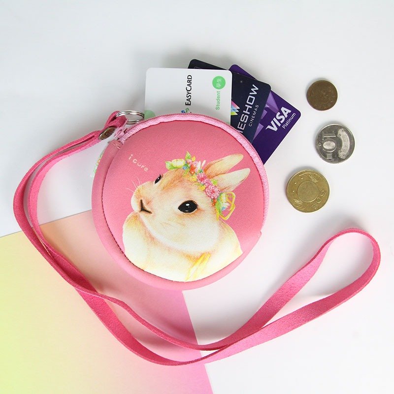 i money 粉红 颈绳零钱包 手绘风 - H6.田园兔兔 兔子 - 零钱包 - 防水材质 粉红色