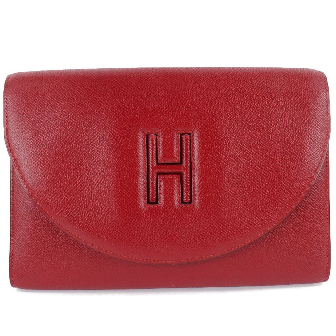 【日本直送】爱马仕 HERMES H Logo 晚宴包 Vintage Epsom 牛皮 胭脂红 女仕【二手】 - 手拿包 - 真皮 红色