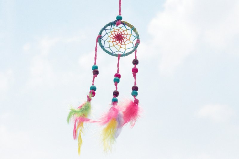 情人节礼物 手工编织棉麻彩虹色捕梦网吊饰 - 缤纷段染彩色系 彩虹 rainbow (小) - 摆饰 - 棉．麻 多色