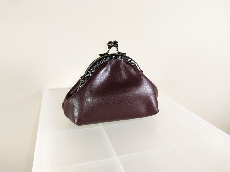 暗红咖啡的真皮零钱包(口金包款) - 零钱包 - 真皮 咖啡色