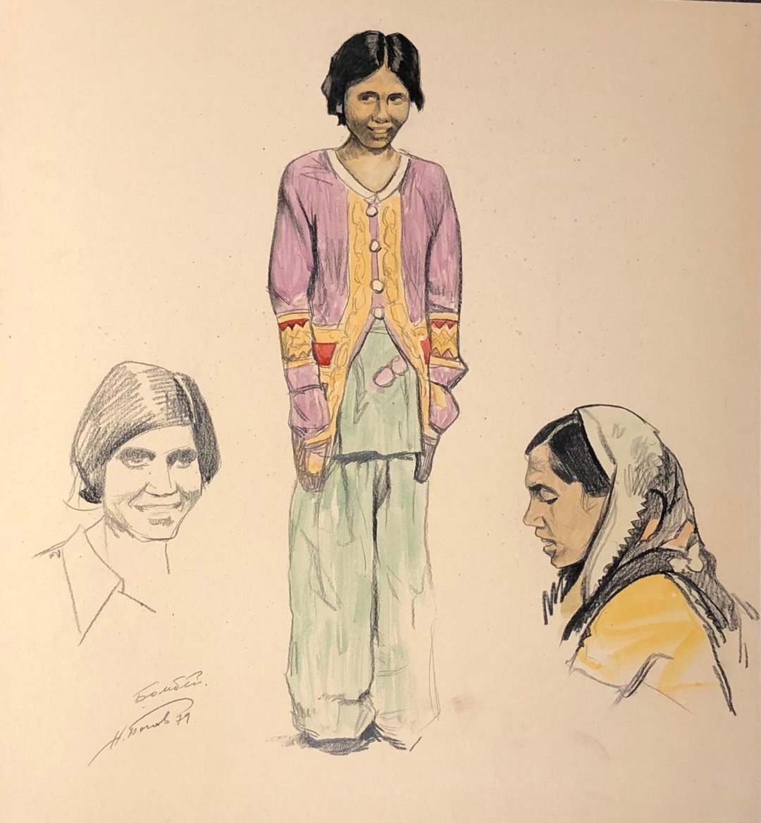 水彩画《孟买女孩》，具有民族志影响的写实主义，壁画 - 墙贴/壁贴 - 纸 多色