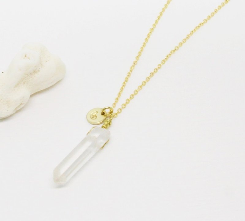 梦想光环-白水晶原石手敲图腾黄铜项链 原石手创 个性 极简  - 项链 - 宝石 白色