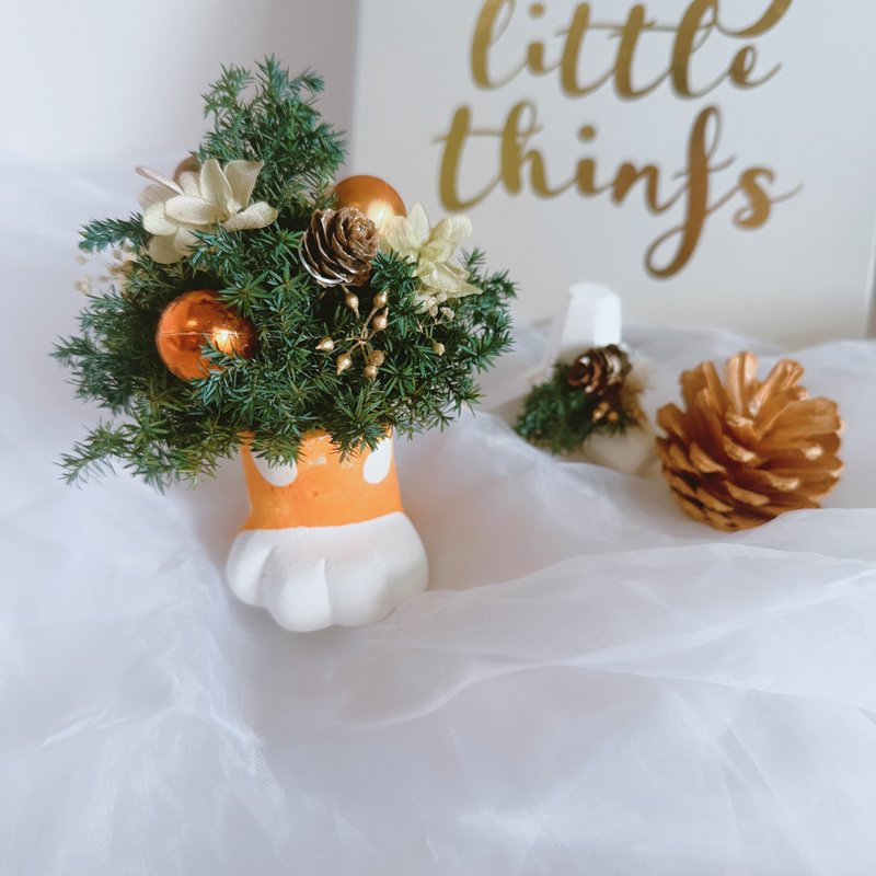 喵喵耶诞 小圣诞树 干燥花盆 永生盆花 圣诞礼物 交换礼物 花礼 - 干燥花/捧花 - 植物．花 橘色