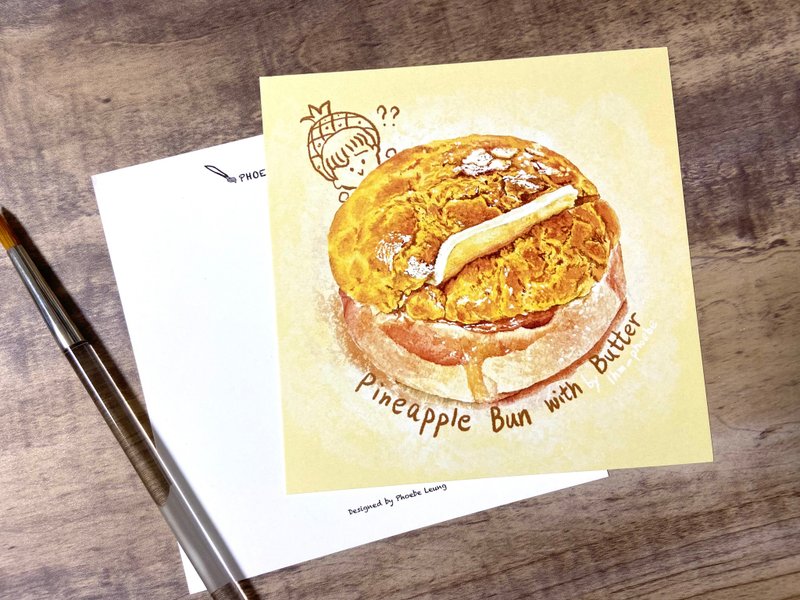 原创 水彩手绘电绘食物明信片 菠萝油 - 卡片/明信片 - 纸 黄色