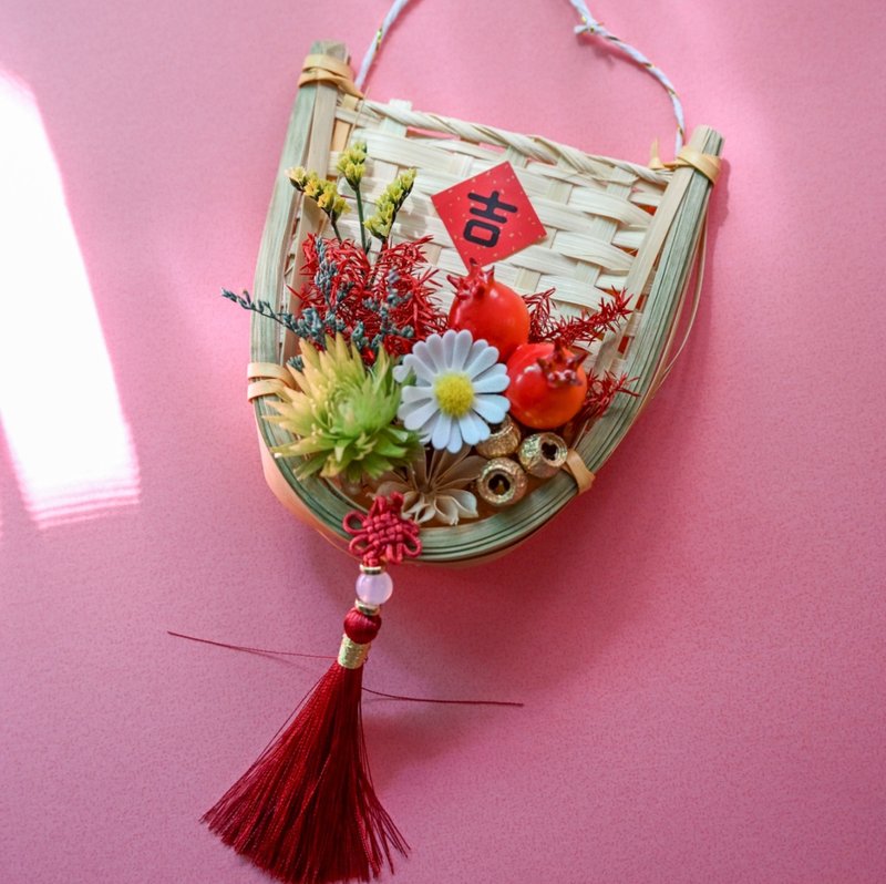 【成品、材料包】迷你米筛 干燥花挂饰 I 新春挂饰 - 干燥花/捧花 - 植物．花 金色