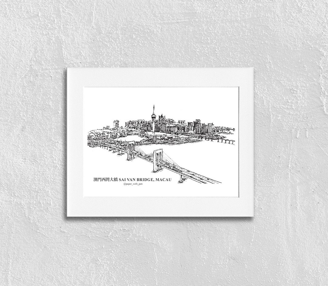 澳门手绘街景挂画: 西湾大桥俯瞰 - 海报/装饰画/版画 - 纸 