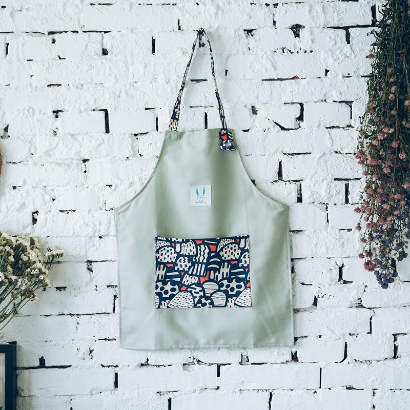 亲子款撞色口袋工作围裙-绿 儿童尺寸 - 围裙 - 棉．麻 绿色