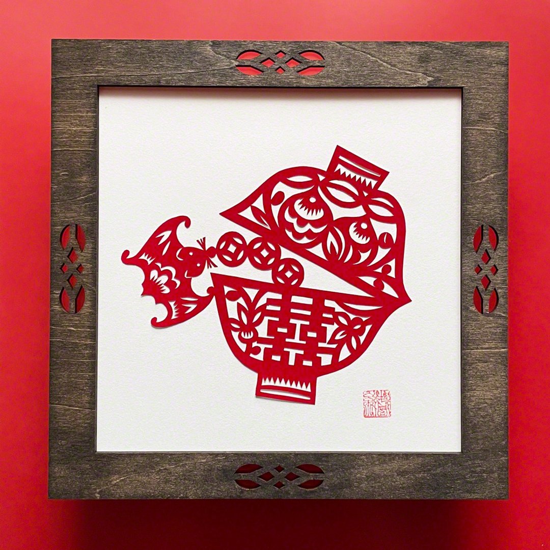 Made-to-order with a wooden frame Kirigami, sokiji and bats, etc. - 海报/装饰画/版画 - 纸 红色