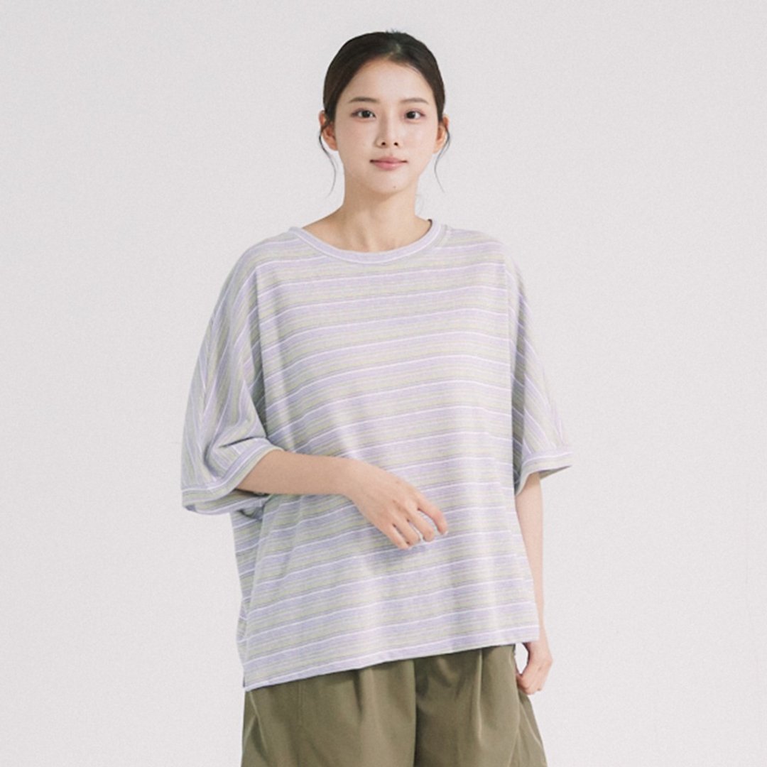 【Simply Yours】撞色条纹针织 T 紫 F - 女装上衣 - 棉 紫色