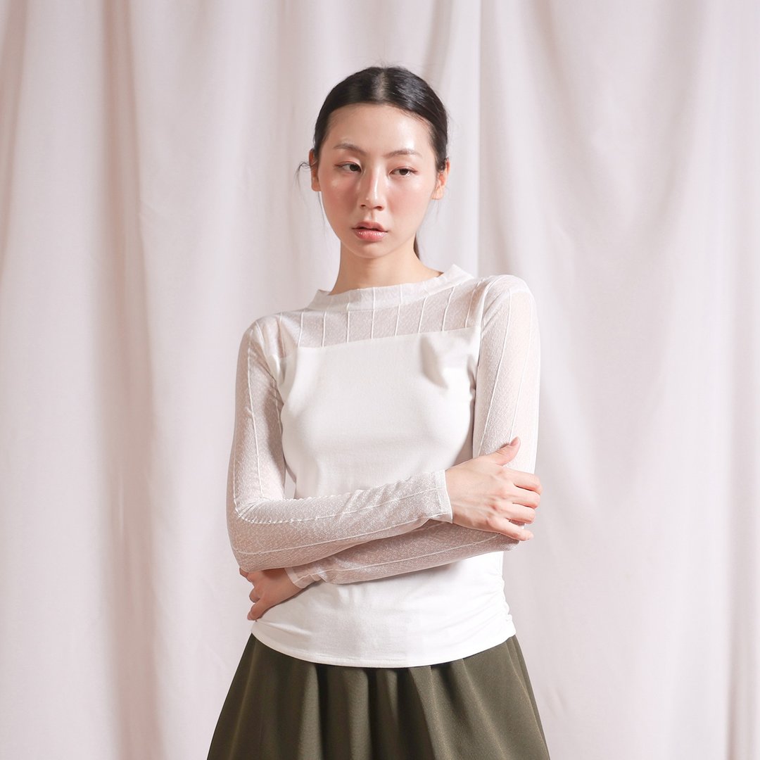 Aether_天境拼接上衣_26AF001_米白 - 女装休闲/机能外套 - 聚酯纤维 白色