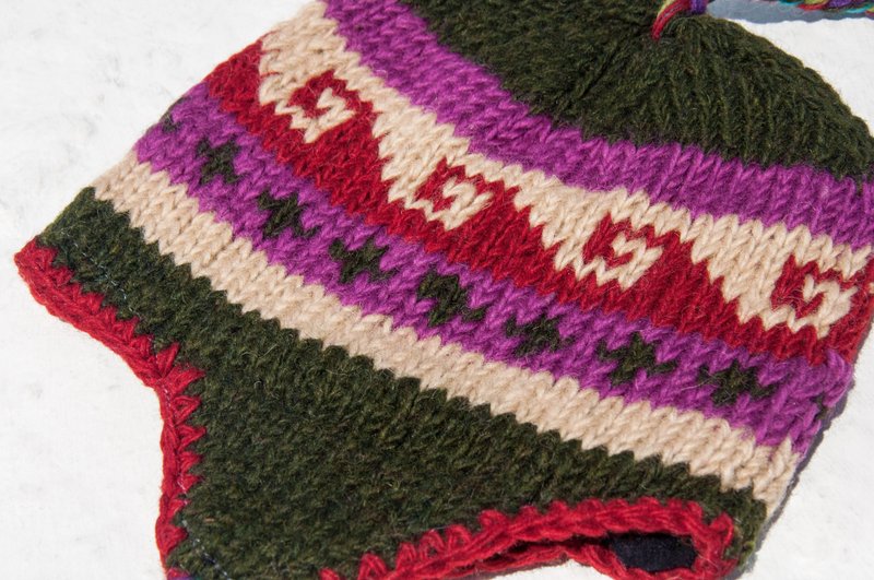 针织纯羊毛帽/手工内刷毛毛帽/针织毛帽/飞行毛帽/毛线帽-摩洛哥 - 帽子 - 羊毛 多色