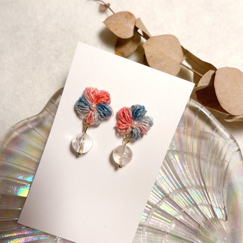 限量诗/The Poetic Limiteds 云野流光/锭蓝x晴灰x裂纹水晶 - 耳环/耳夹 - 绣线 多色