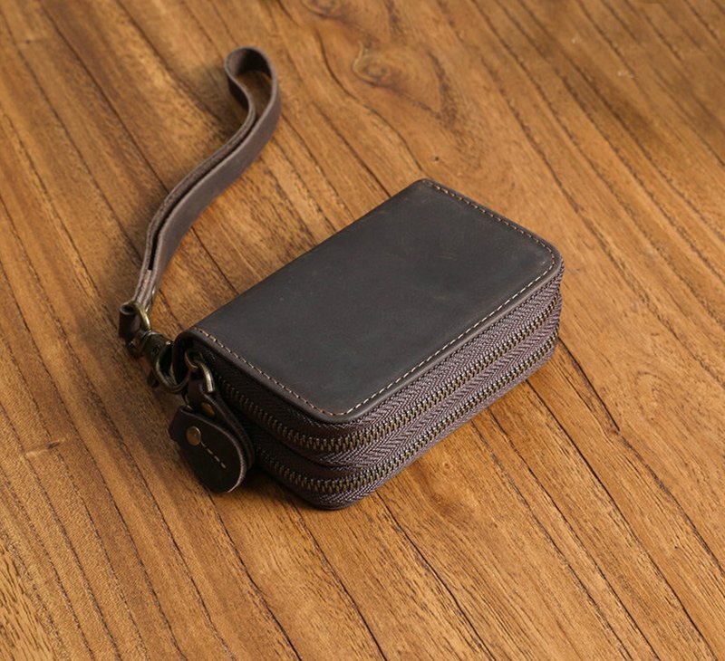 真皮零钱包 钥匙包 日常包 牛皮钱包女男 - 皮夹/钱包 - 真皮 橘色