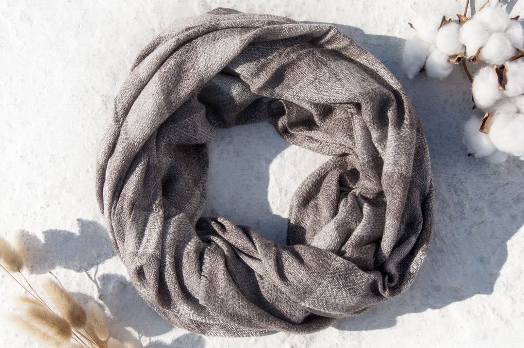 喀什米尔Cashmere/针织围巾/纯羊毛围巾/羊毛披巾-北欧咖啡格纹 - 围巾/披肩 - 羊毛 咖啡色