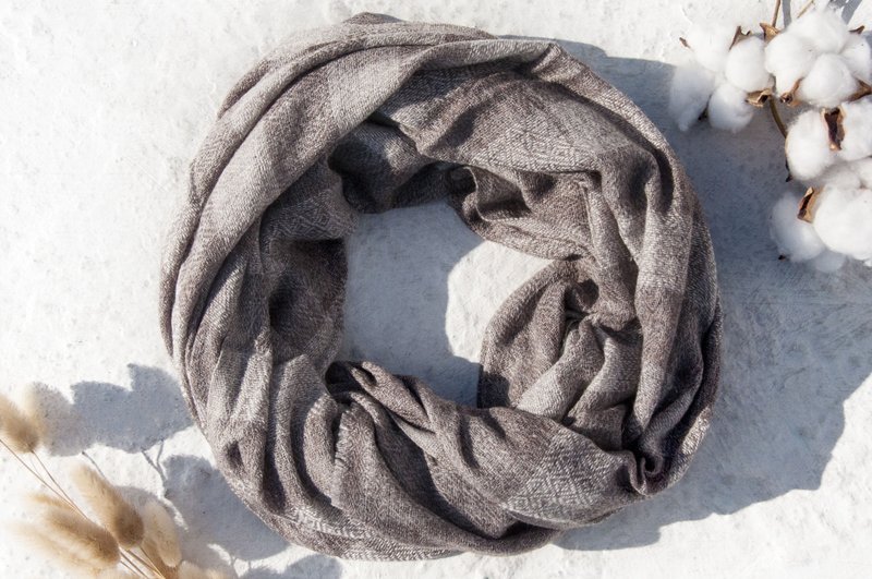 喀什米尔Cashmere/针织围巾/纯羊毛围巾/羊毛披巾-北欧咖啡格纹 - 围巾/披肩 - 羊毛 咖啡色
