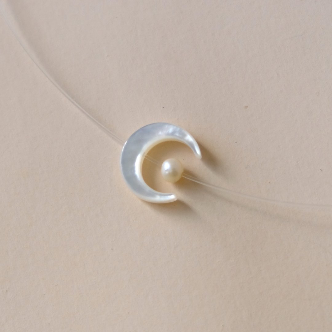 ALYSSA & JAMES 月亮贝母 淡水珍珠颈链 CHOKER C115 - 项链 - 贝壳 白色