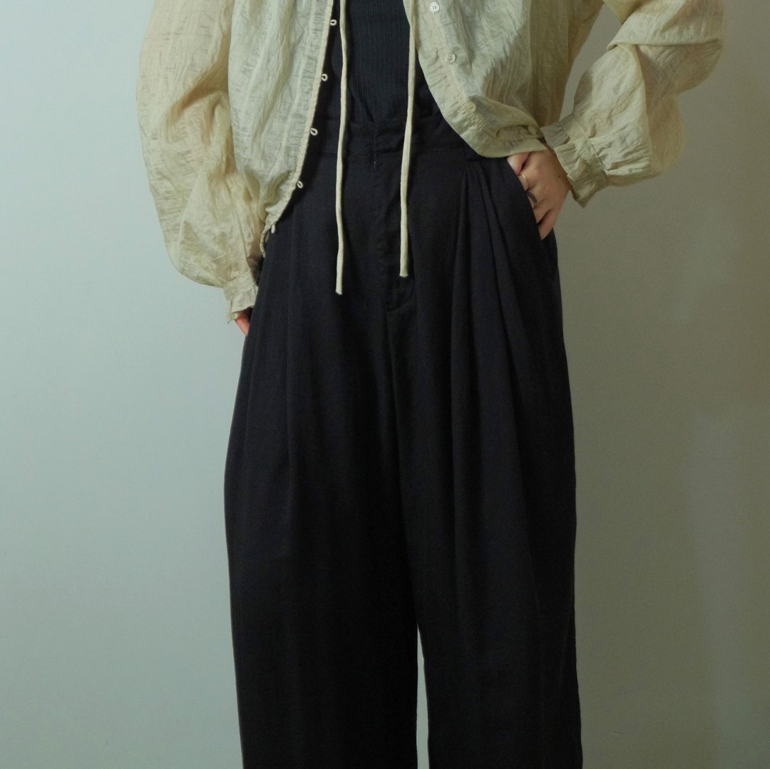 夏季黑色亚麻宽松休闲慵懒长裤 - 女装长裤 - 棉 黑色