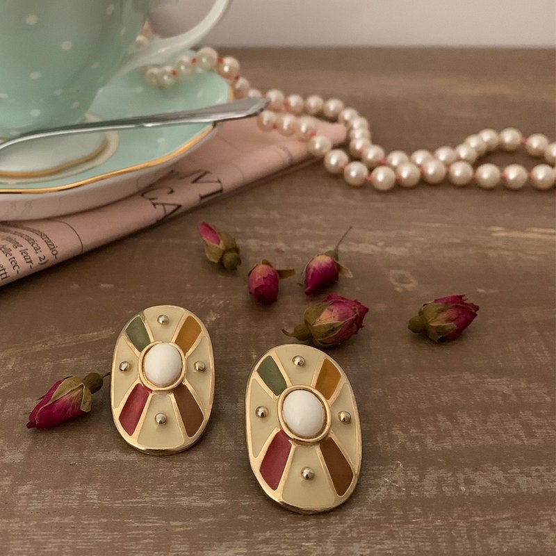 70年代意大利制椭圆夹式耳环 - 耳环/耳夹 - 铝合金 多色